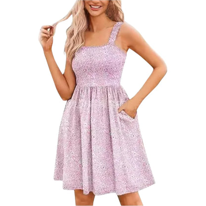 Women's Floral Square Neck Sleeveless Casual Dress with PocketsDresses Sundress🌸