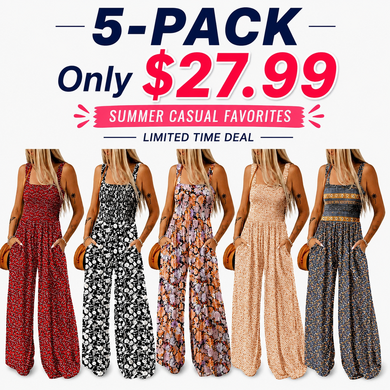 Women’s Casual Print Sleeveless Overalls Jumpsuits