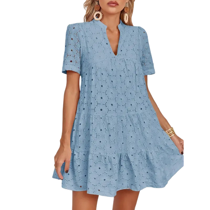 Women's Summer Lace Eyelet V-Neck Babydoll Dress