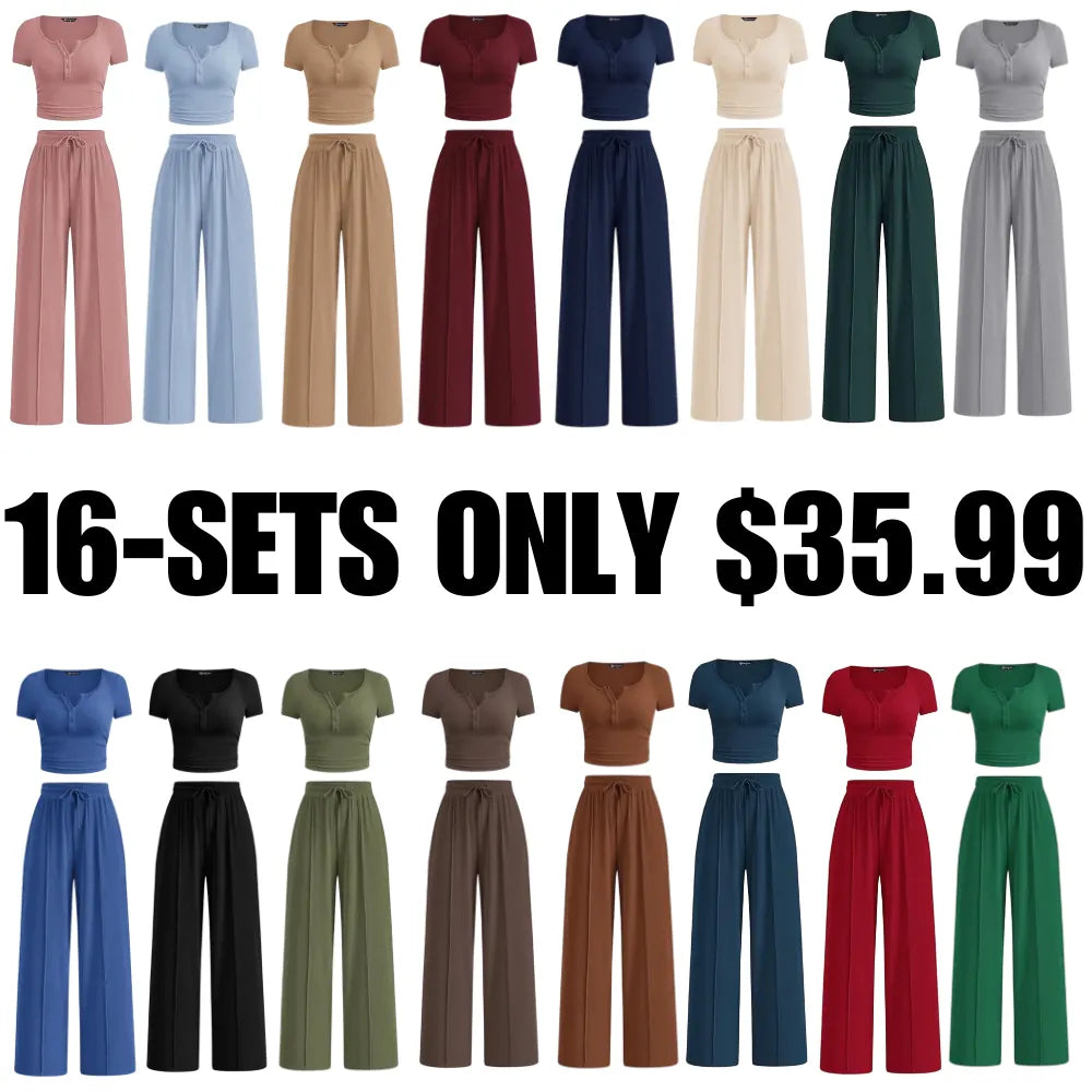 ⚡FINAL SALE⚡- Women's 2-Piece Outfits Summer Short Sleeve Crop Slim Fit Tops & Wide Leg Pants