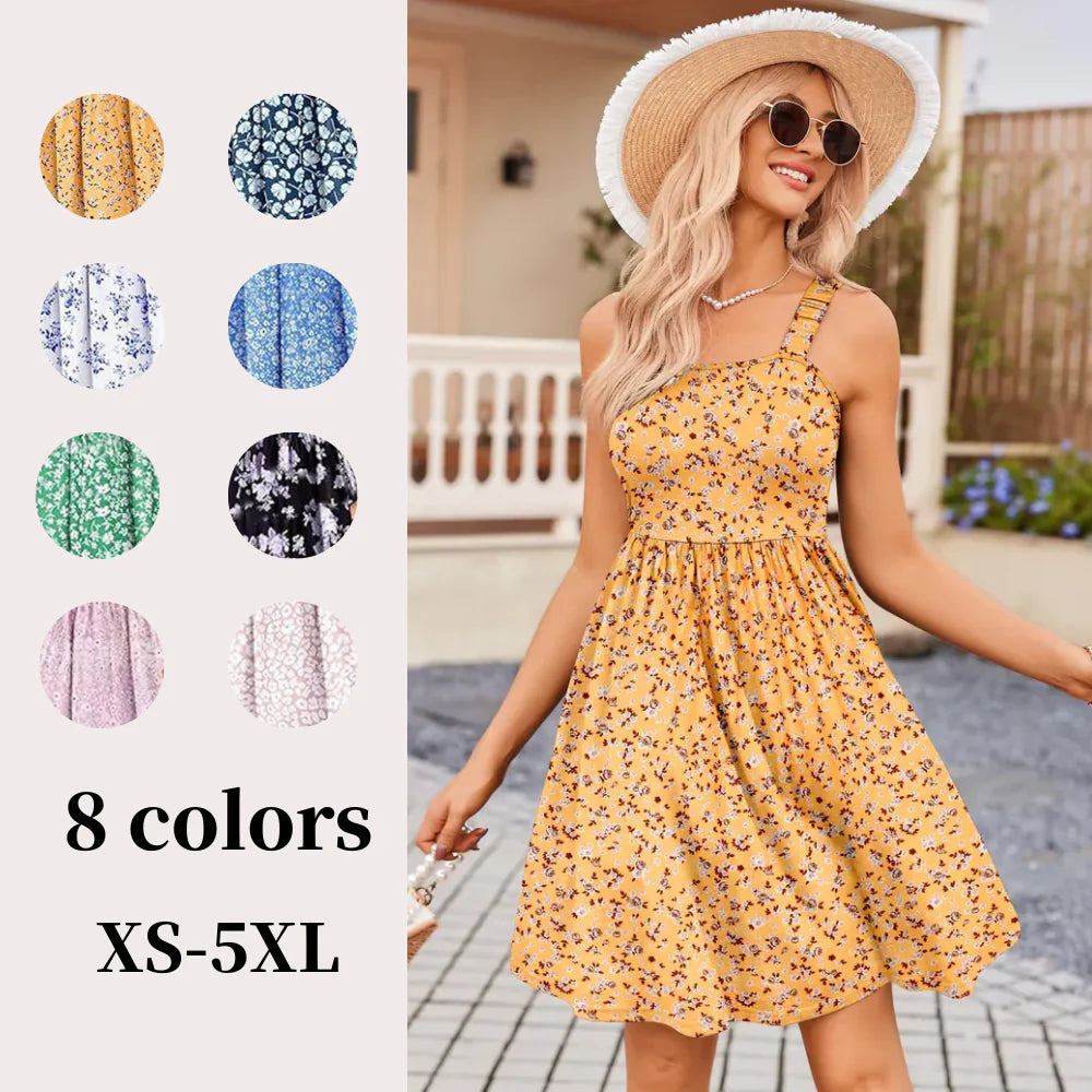 Women's Floral Square Neck Sleeveless Casual Dress with PocketsDresses Sundress🌸