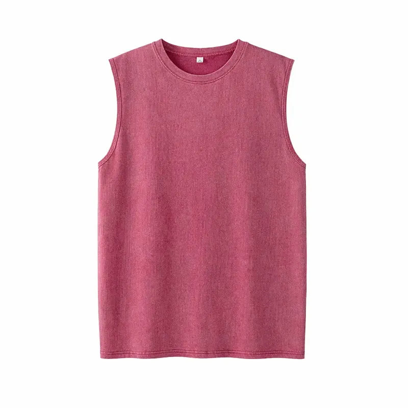 Men’s Vintage Acid-Wash Cotton Sleeveless Tank Top — Perfect for Gym Workouts, Sports & Beach Casual Wear