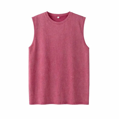 Men’s Vintage Acid-Wash Cotton Sleeveless Tank Top — Perfect for Gym Workouts, Sports & Beach Casual Wear