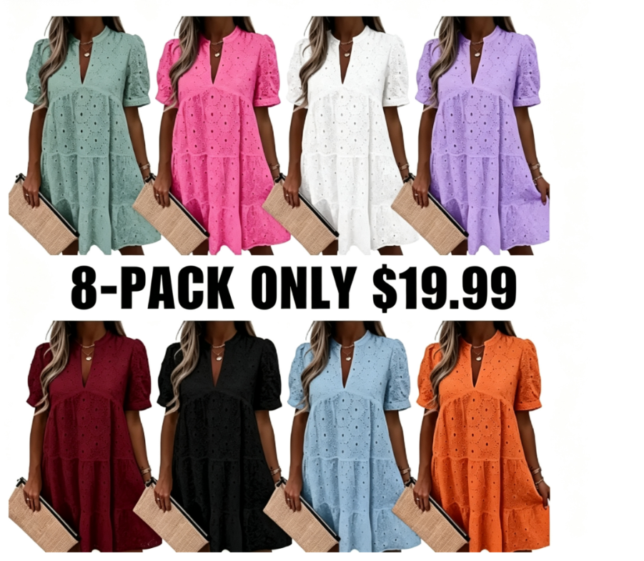 Women's Summer Lace Eyelet V-Neck Babydoll Dress