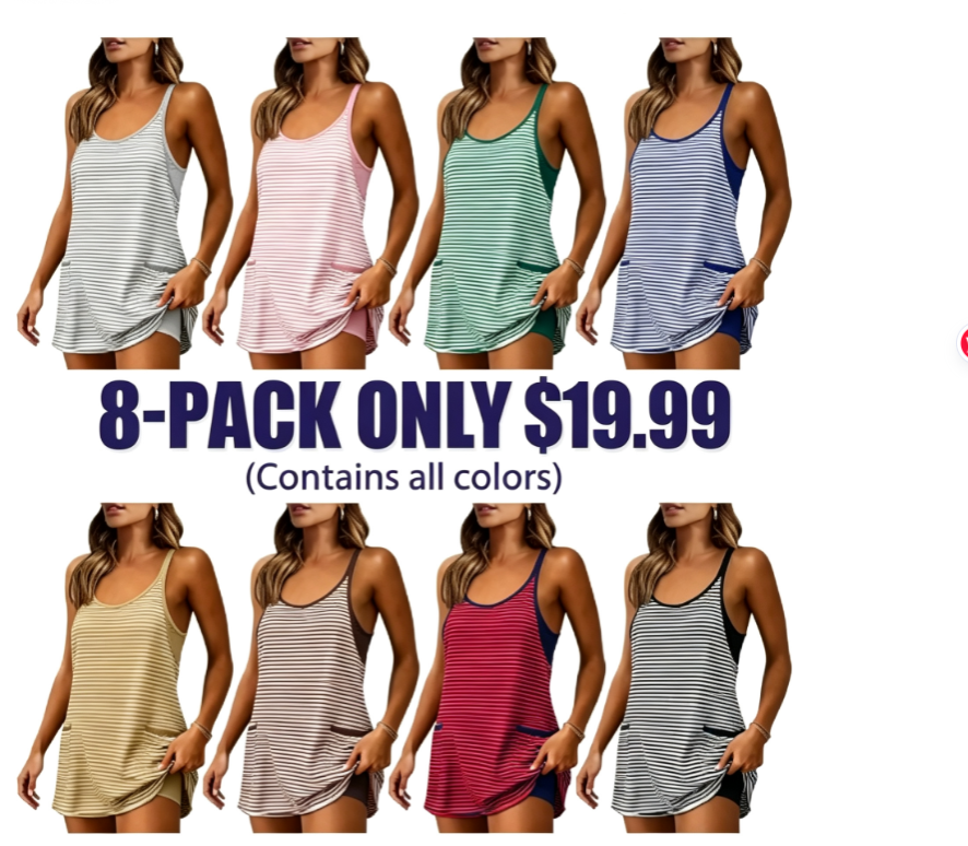 Women's Summer Athletic Mini Dress Sleeveless V Neck Built-in Shorts