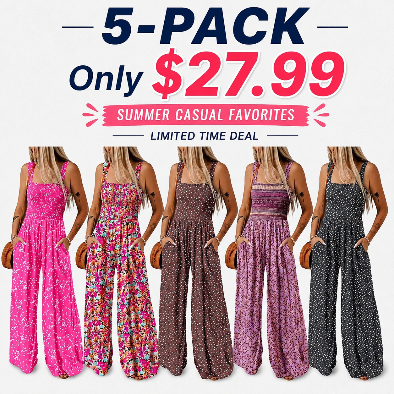 Women’s Casual Print Sleeveless Overalls Jumpsuits