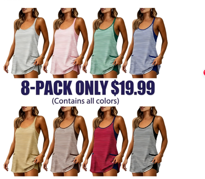 Women's Summer Athletic Mini Dress Sleeveless V Neck Built-in Shorts