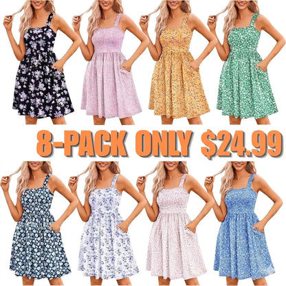 Women's Floral Square Neck Sleeveless Casual Dress with PocketsDresses Sundress🌸
