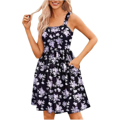 Women's Floral Square Neck Sleeveless Casual Dress with PocketsDresses Sundress🌸