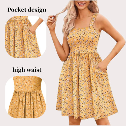 Women's Floral Square Neck Sleeveless Casual Dress with PocketsDresses Sundress🌸