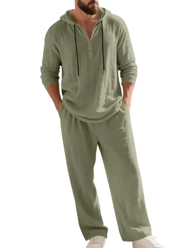 ⚡24.99-HOUR FLASH SALE 🔥Linen Men's Hooded Casual Loose Top & Pants 2-Piece Set