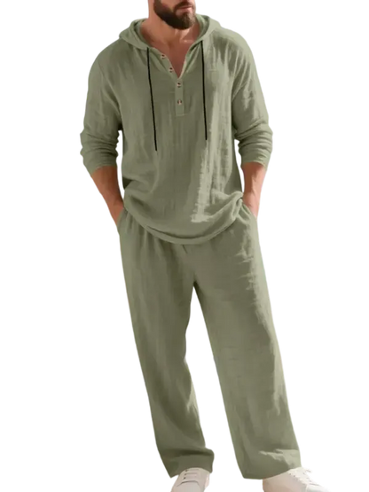 ⚡24.99-HOUR FLASH SALE 🔥Linen Men's Hooded Casual Loose Top & Pants 2-Piece Set