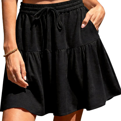 Women's Linen Blend Wide Leg Flowy Culotte Shorts Drawstring Loose Fit Summer Casual Lightweight Comfy Vacation Wear