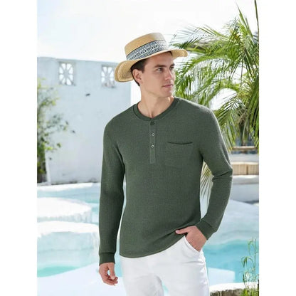 Men's Long Sleeve Waffle Henley Shirt