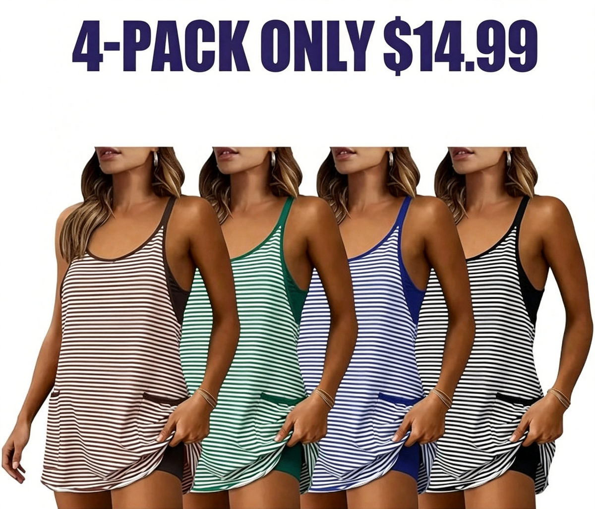 Women's Summer Athletic Mini Dress Sleeveless V Neck Built-in Shorts