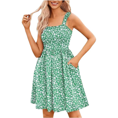 Women's Floral Square Neck Sleeveless Casual Dress with PocketsDresses Sundress🌸
