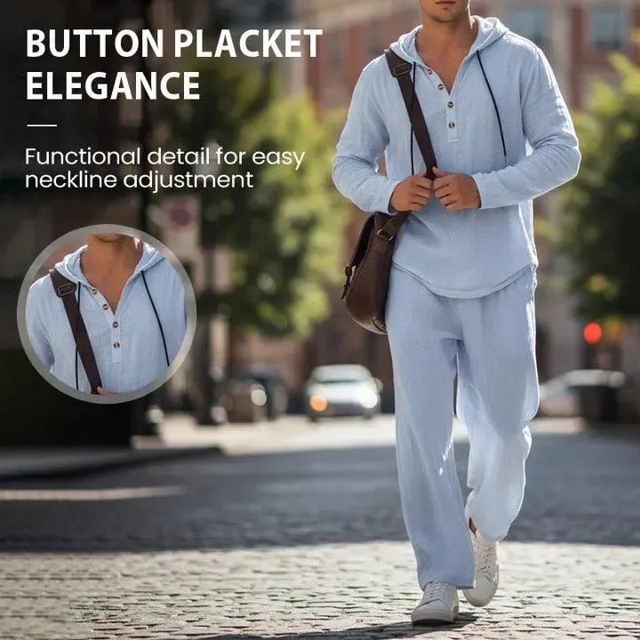 ⚡24.99-HOUR FLASH SALE 🔥Linen Men's Hooded Casual Loose Top & Pants 2-Piece Set