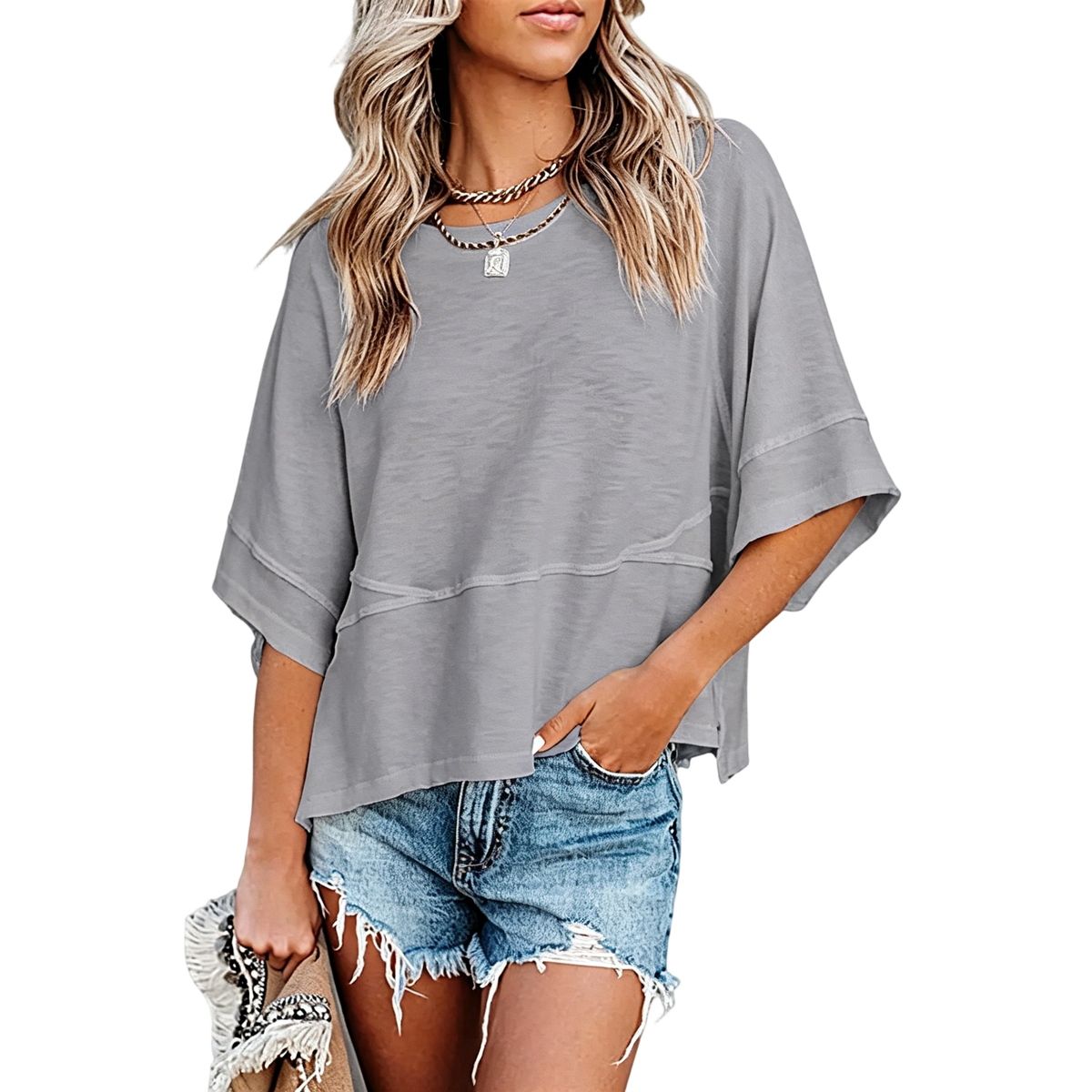 🌸Women's Crewneck Batwing Half Sleeve Top