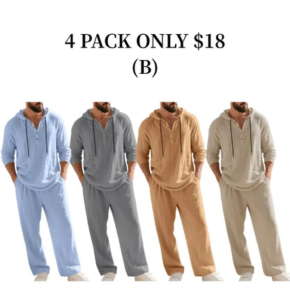 ⚡24.99-HOUR FLASH SALE 🔥Linen Men's Hooded Casual Loose Top & Pants 2-Piece Set