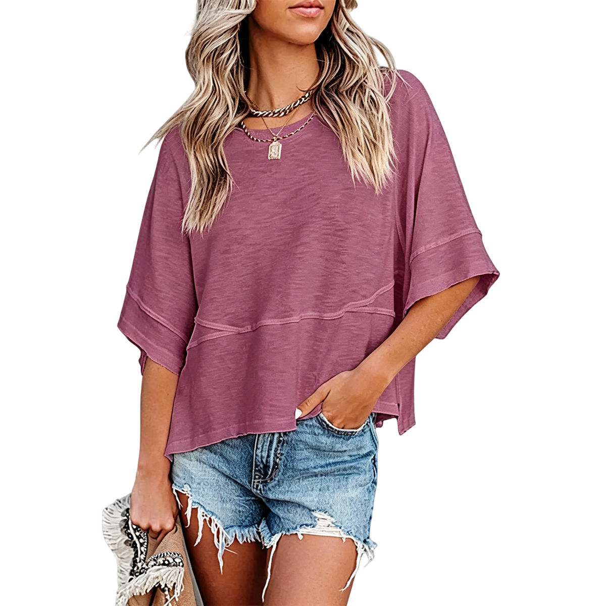 🌸Women's Crewneck Batwing Half Sleeve Top