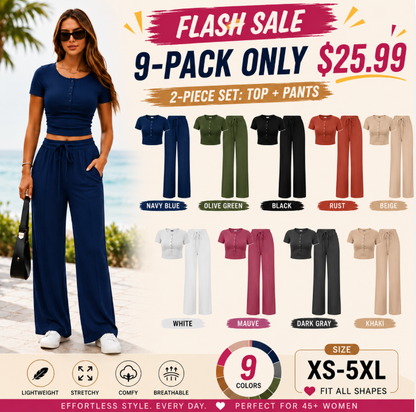 ⚡FINAL SALE⚡- Women's 2-Piece Outfits Summer Short Sleeve Crop Slim Fit Tops & Wide Leg Pants
